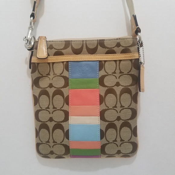 Coach Handbags - COACH Jacquard Signature Color Block Tan Crossbody